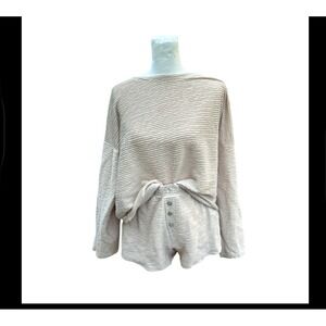 Saltwater‎ Luxe Lounge Set Top & Shorts Textured Comfy Casual Beige XL